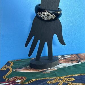 Women's Black Cuff Bracelet – Faux Diamond Sparkle, Bold Fashion Jewelry